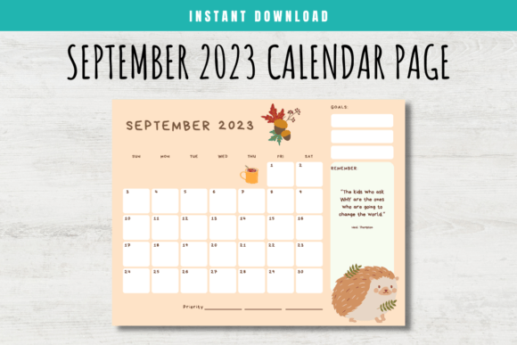 Download September 2023 Calendar Page for Kids - 2023 calendar Collection