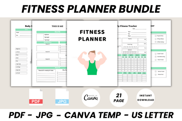 Download Fitness Planner Bundle Canva Template - Canva template Collection