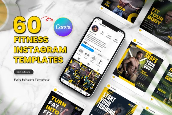 Download 60 Fitness Instagram Canva Templates - Canva template Collection
