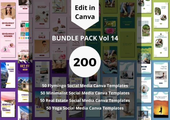 Download 200 Social Media Canva Templates Bundles - Canva template Collection