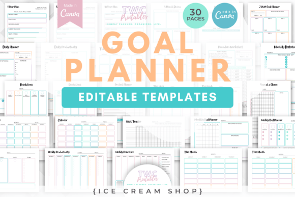Download Goal Planner Canva Templates | ICE CREAM - Canva template Collection