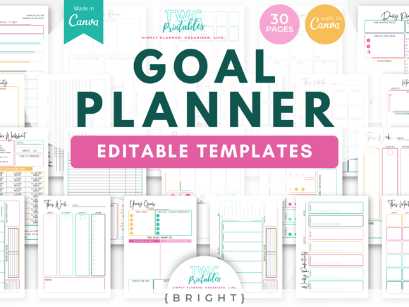 Download Goal Planner Canva Templates | BRIGHT - Canva template Collection