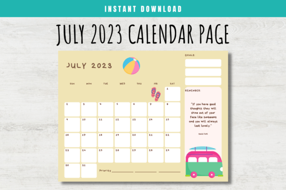 Download July 2023 Calendar Page for Kids - 2023 calendar Collection