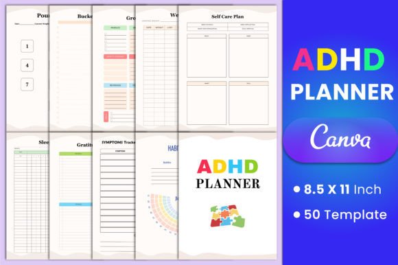 Download Editable ADHD Planner Canva Template - Canva template Collection